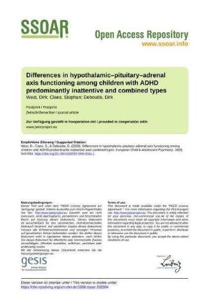 Differences in hypothalamic–pituitary–adrenal axis functioning among children with ADHD predominantly inattentive and combined types