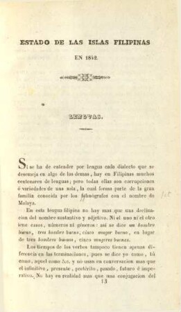Estado de las islas Filipinas en 1842. Lenguas