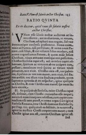 Ratio Quinta. Ex eo ducitur, quod unus sit salutis nostrae auctor Christus