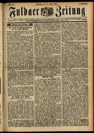 Erste Ausgabe vom Sonntag, den 05. Juli 1891.