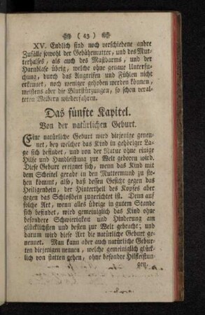 Das fünfte Kapitel. Von der natürlichen Geburt.