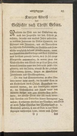Kurzer Abriß der Geschichte nach Christi Geburt.