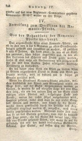 IV. Anweisung zum Dressiren der Remonte-Pferde.