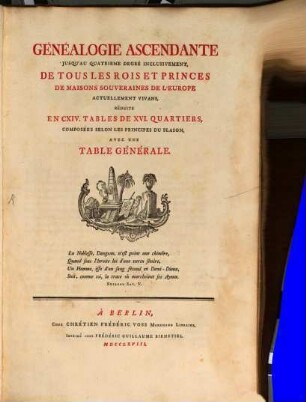 Généalogie ascendante ... de tous les ris et princes d. maisons souveraines de l'Europé