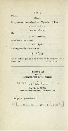 Question 572. Démonstration de la formule ...
