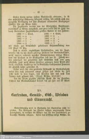 XV. Gartenbau, Gemüse-, Obst-, Weinbau und Blumenzucht