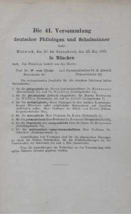 Die 41. Versammlung deutscher Philologen Schulmänner.
