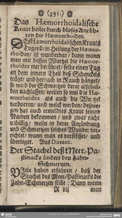 Der Stachel deß Meer-Pastinacks lindert den Zahn-Schmertzen