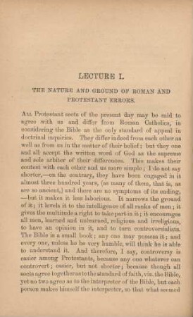 Lecture I. The nature and ground of Roman and Protestant errors