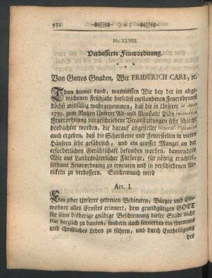 No. XLVIII. Verbesserte Feuerordnung