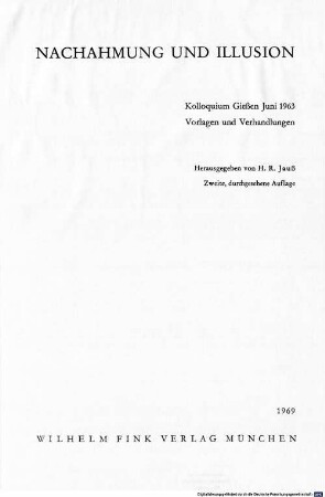 Nachahmung und Illusion : Kolloquium Gießen Juni 1963 ; Vorlagen und Verhandlungen
