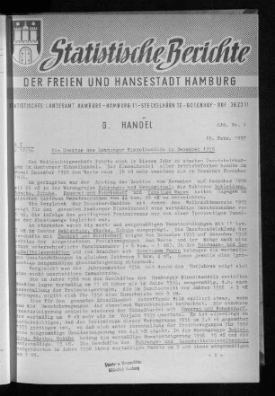 Die Umsätze des Hamburger Einzelhandels im Dezember 1956 : Lfd. Nr. 2