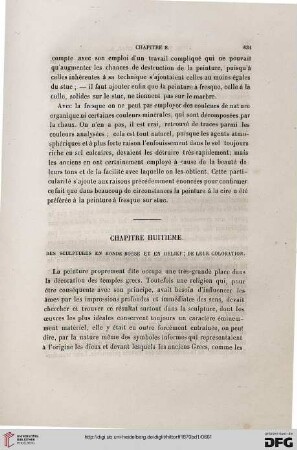 Chapitre huitième. Des sculptures en ronde-bosse et en relief; de leur coloration