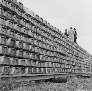 Rethwisch. Betonwerk der Deutschen Reichsbahn. Lagerplatz mit Betonschwellenstapel