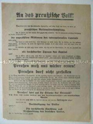Aufruf der Deutsch-Nationalen Volkspartei zur Wahl der Preußischen Nationalversammlung 1919