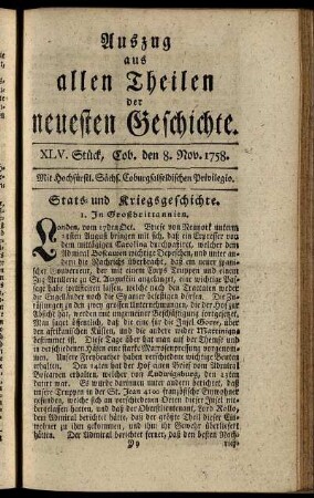 XLV. Stück. Coburg, den 8. Nov. 1758.
