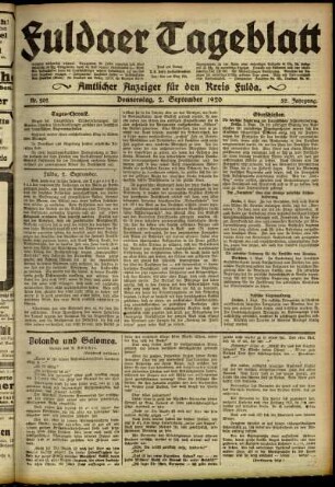 Ausgabe vom Donnerstag, den 02. September 1920.