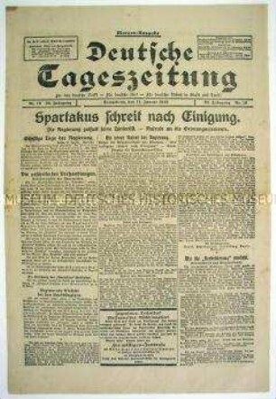 "Deutsche Tageszeitung" zum "Spartakus-Aufstand" in Berlin