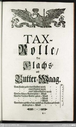 Tax-Rolle, Der Flachs- und Butter-Waag