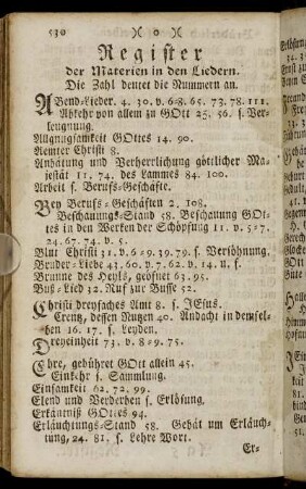 Register der Materien in den Liedern.