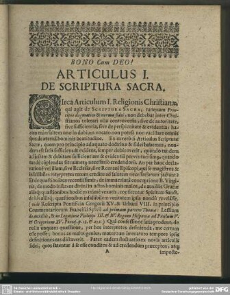Articulus I. De Scriptura Sacra