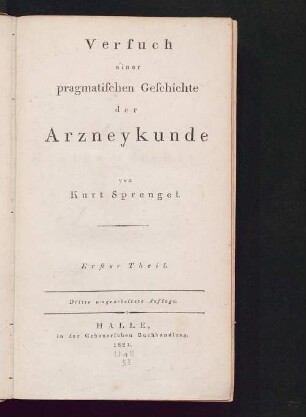 Theil 1: Versuch einer pragmatischen Geschichte der Arzneykunde