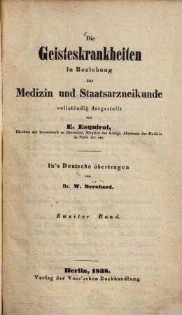 Die Geisteskrankheiten in Beziehung zur Medizin und Staatsarzneikunde, 2