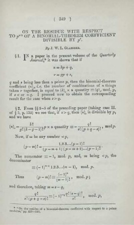On the reside with respect to ... of a binomial-theorem coefficient divisible by ... .
