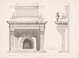 Kamin in der Villa Heckmann, Berlin: Ansicht, Seitenansicht (aus: Architektonisches Skizzenbuch, H. 129/6, 1874)