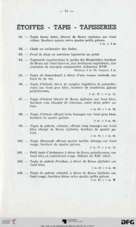 Étoffes - Tapis - Tapisseries (Nr. 91-103)