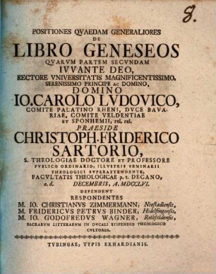 Positiones Qvaedam Generaliores De Libro Geneseos, Partem Secvndam