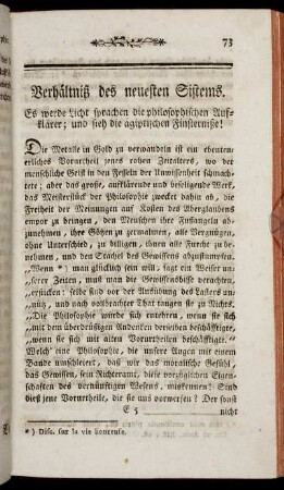 Verhältniß des neuesten Sistems.