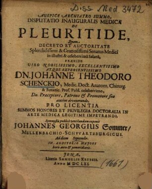 Disputatio Inauguralis Medica De Pleuritide
