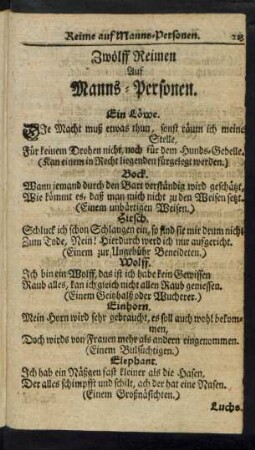 Zwölff Reimen Auf Manns-Personen.