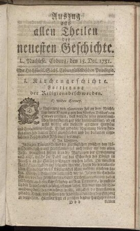 L. Nachlese. Coburg, den 15. Dec. 1751.