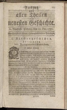 L. Nachlese. Coburg, den 15. Dec. 1751.