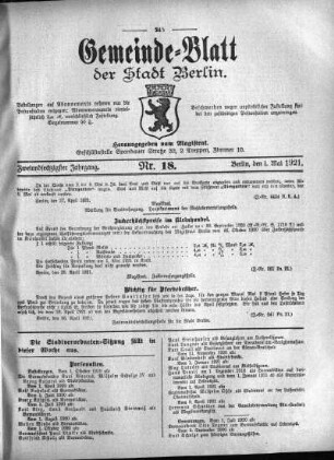1921,18: Nr. 18, 1. Mai 1921