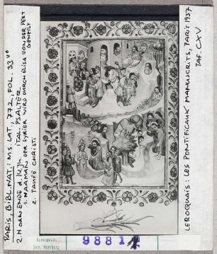 Paris, Bibliothèque Nationale: MS lat. 772, fol. 33v, Psalter, Naaman wird durch Elisa geheilt und Taufe Christi