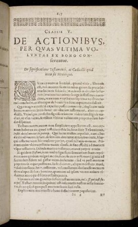 Classis V. De Actionibus, Per Quas Ultima Voluntas Ex Bono Conseruatur.