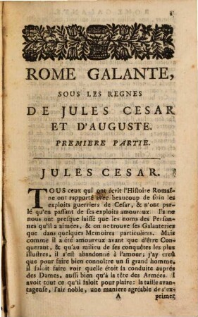 Rome Galante, Ou Histoire Secrete Sous Les Règnes De Jules Cesar Et D'Auguste, 1