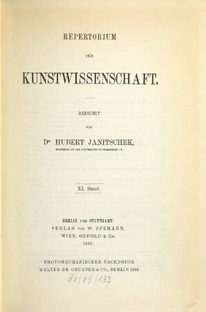 Repertorium für Kunstwissenschaft. 11. 1888