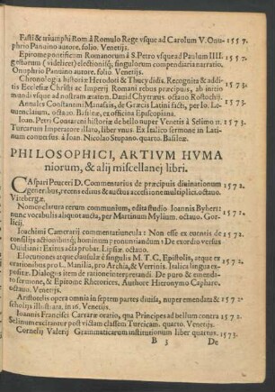 Philosophici, Artium Humaniorum, & alii miscellanei libri.