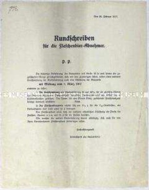 Entwurf eines Rundschreibens mehrerer Brauereien an Flaschenbierabnehmer zur Erhöhung der Preise