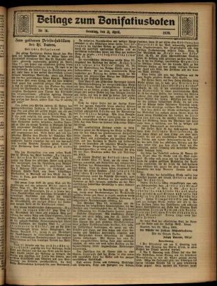 Zweite Ausgabe vom Sonntag, den 21. April 1929.