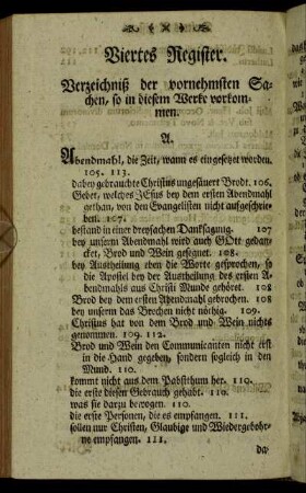 Viertes Register. Verzeichniß der vornehmsten Sachen, so in diesem Werke vorkommen.