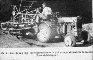 Anordnung des Frontgarbenbinders auf einem rückwärtsfahrenden Normal-Schlepper