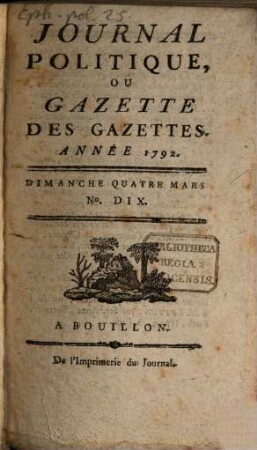 Journal politique, ou Gazette des gazettes. 1792,3/4
