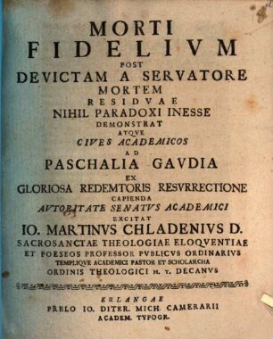 Morti fidelium, post devictam a Servatore mortem residuae, nihil paradoxi inesse