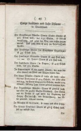 Einige berühmte und hohe Thürme in Deutschland.