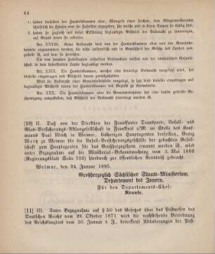 11. Ministerial-Bekanntmachung, betreffend Abänderungen der Postordnung vom 11. Juni 1892